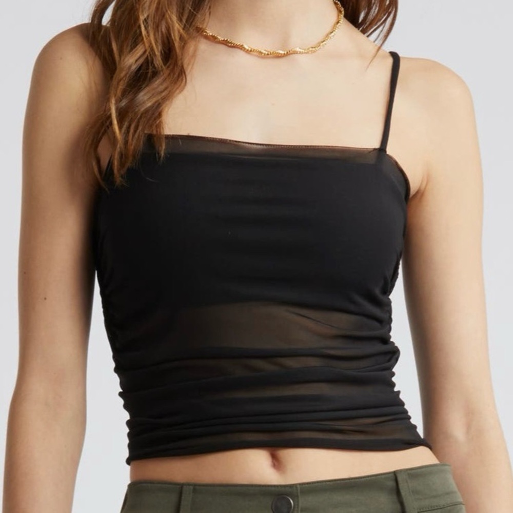 Nordstrom Open Edit Ruched Mesh Cami